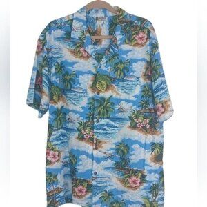 Aloha Republic Hawaiian Blue Short Sleeve Button Shirt USA Cruise Tropical XL